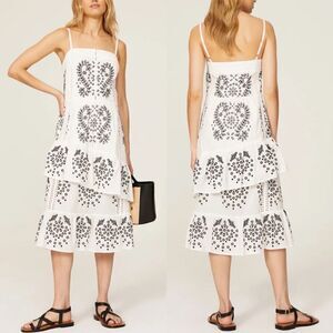 MARISSA WEBB Dress Womens 4 Embroidered Midi Tiered Cotton Sleeveless White